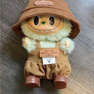 Cute Plush Doll with Brown Outfit and Hat